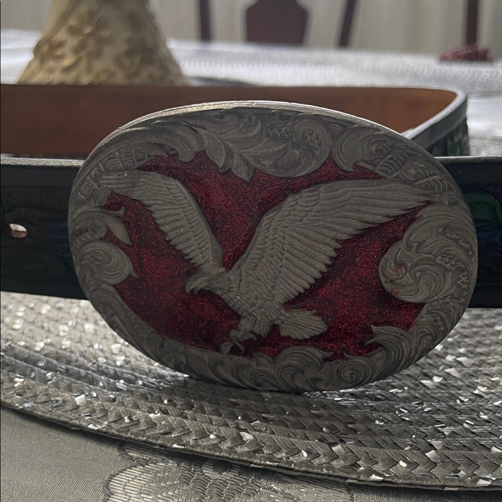 Eagle Belt with Red and Silver Buckle